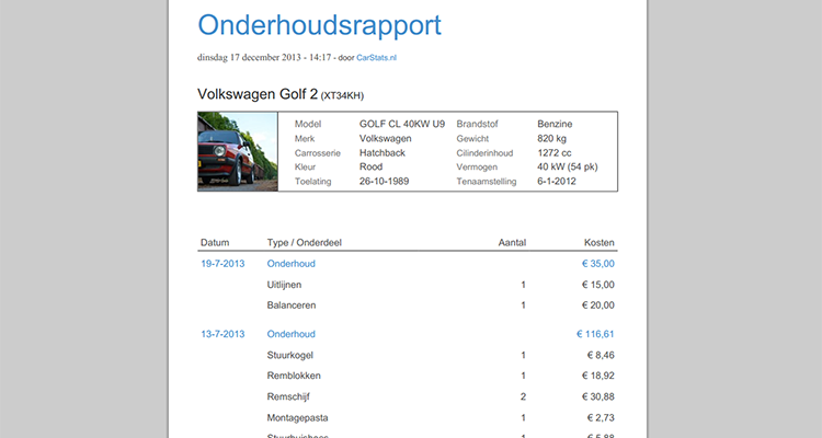Download rapporten over het onderhoud en verbruik van uw auto. Download rapporten van onderhoud en verbruik